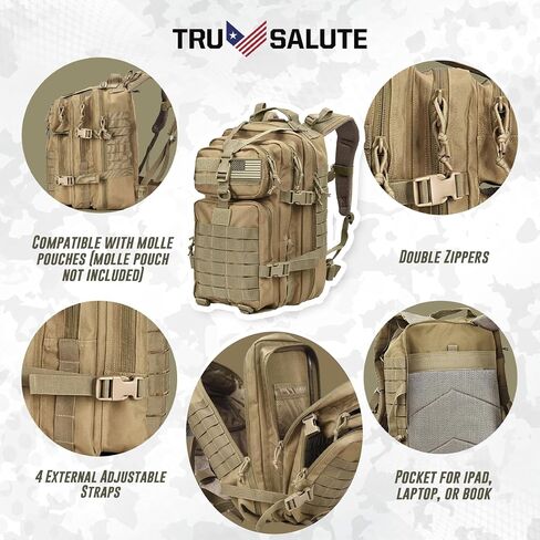 Tru Salute 45L Military Black Tactical Backpack Large Army 3 Day Pack Molle Bug out Bag Rucksack Backpack Military Black in Saudi Arabia