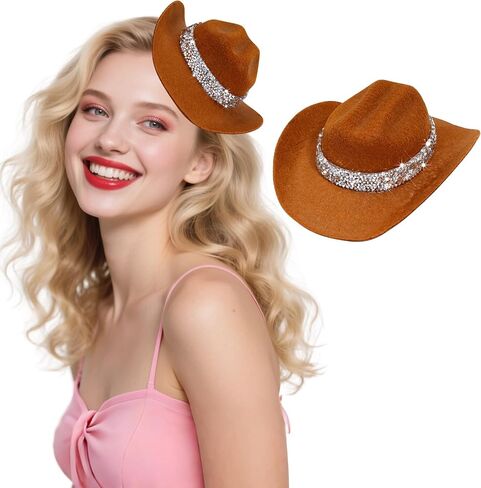 Cowboy Hat Hair Clip with Rhinestone Cowgirl Hat Clip for Disco Western Party Cap Cosplay Costume Accessory in Saudi Arabia