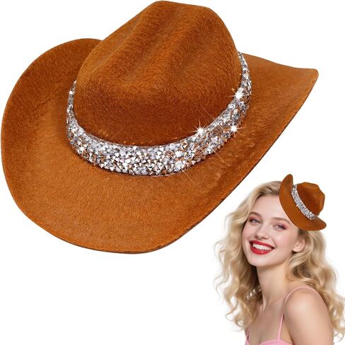 Cowboy Hat Hair Clip with Rhinestone Cowgirl Hat Clip for Disco Western Party Cap Cosplay Costume Accessory in Saudi Arabia