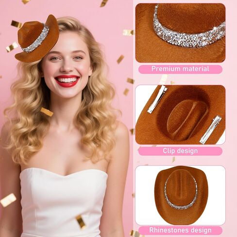 Cowboy Hat Hair Clip with Rhinestone Cowgirl Hat Clip for Disco Western Party Cap Cosplay Costume Accessory in Saudi Arabia