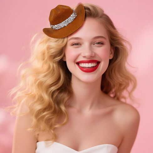Cowboy Hat Hair Clip with Rhinestone Cowgirl Hat Clip for Disco Western Party Cap Cosplay Costume Accessory in Saudi Arabia