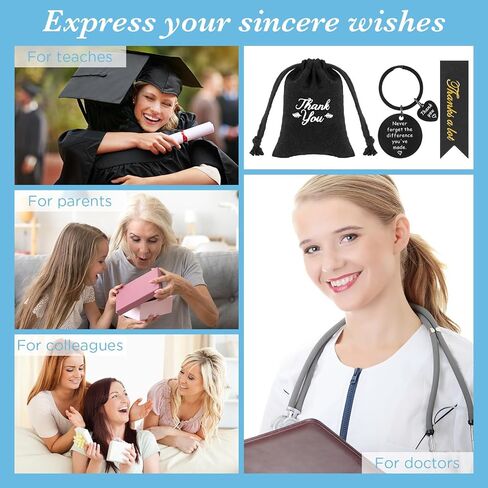 Huquary 72 Pcs Employee Appreciation Gifts Coworker Keychain Bulk Include 24 Appreciation Keychains 24 Thank You Drawstring Bags 24 Thank You Tags For Office Team Teacher Nurse Graduation Gifts in Saudi Arabia