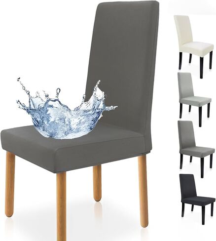 Premium Waterproof Dining Chair Covers Set of 4, Stretch Removable Washable Dining Chair Slipcovers, Spandex Dining Chair Covers for Hotel, Restaurant, Banquet, Kitchen (Dark Grey) in Saudi Arabia
