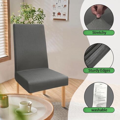 Premium Waterproof Dining Chair Covers Set of 4, Stretch Removable Washable Dining Chair Slipcovers, Spandex Dining Chair Covers for Hotel, Restaurant, Banquet, Kitchen (Dark Grey) in Saudi Arabia