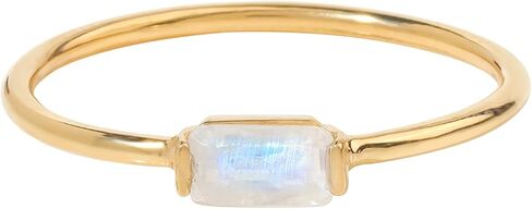 YoTreasure 14K Yellow Gold Emerald Shape Amethyst & Moonstone Stackable Rings for Women | Dainty Thin Bands for Women in Saudi Arabia
