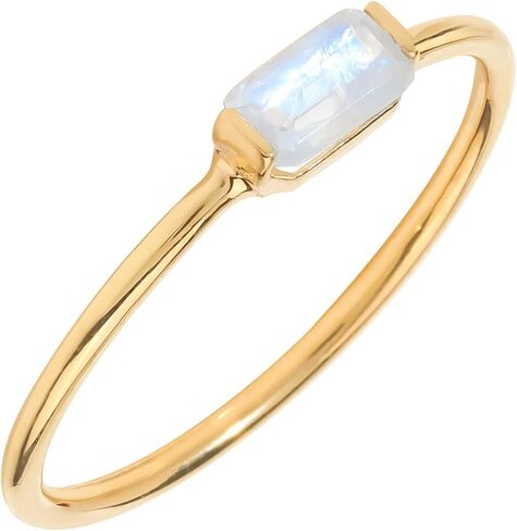 YoTreasure 14K Yellow Gold Emerald Shape Amethyst & Moonstone Stackable Rings for Women | Dainty Thin Bands for Women in Saudi Arabia
