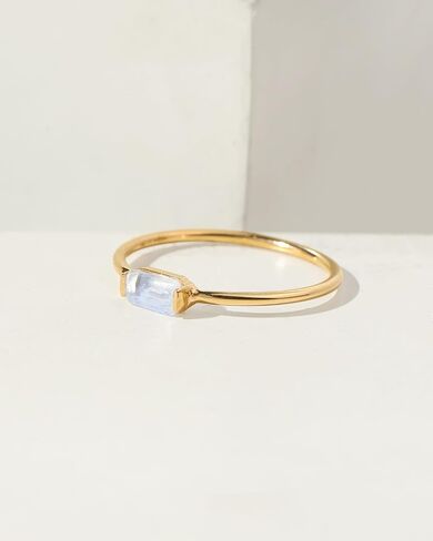 YoTreasure 14K Yellow Gold Emerald Shape Amethyst & Moonstone Stackable Rings for Women | Dainty Thin Bands for Women in Saudi Arabia