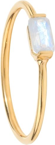 YoTreasure 14K Yellow Gold Emerald Shape Amethyst & Moonstone Stackable Rings for Women | Dainty Thin Bands for Women in Saudi Arabia
