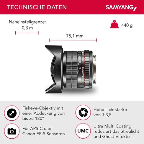 ساميانغ عدسة 8 مم عين السمكة f/3.5 UMC CS II لكاميرات كانون in Kuwait