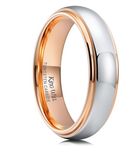 King Will 6mm Tungsten Ring for Men Women Gold/Rose Gold Silver Two-Tone Wedding Band - Engagement Ring for Couples, Domed Polished Finish, Step Edge, Comfort Fit, Size 7-12, Jewelry Box Included in Saudi Arabia