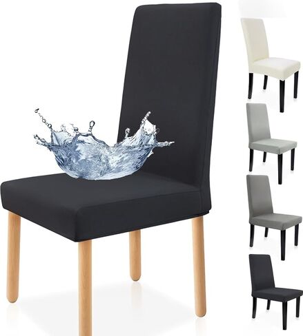 Premium Waterproof Dining Chair Covers Set of 4, Stretch Removable Washable Dining Chair Slipcovers, Spandex Dining Chair Covers for Hotel, Restaurant, Banquet, Kitchen (Dark Grey) in Saudi Arabia