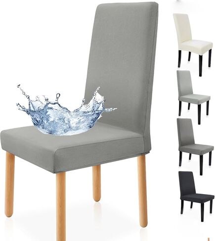 أغطية كرسي طعام مقاومة للماء ، مجموعة من 4 ، تمتد قابلة للإزالة قابلة للغسل ، أغطية كرسي لتناول الطعام في دنة للفندق ، المطعم ، مأدبة ، مطبخ (رمادي داكن) in Kuwait
