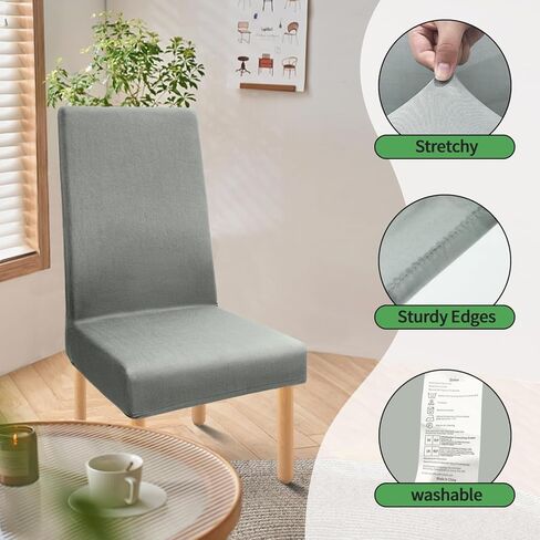 أغطية كرسي طعام مقاومة للماء ، مجموعة من 4 ، تمتد قابلة للإزالة قابلة للغسل ، أغطية كرسي لتناول الطعام في دنة للفندق ، المطعم ، مأدبة ، مطبخ (رمادي داكن) in Kuwait
