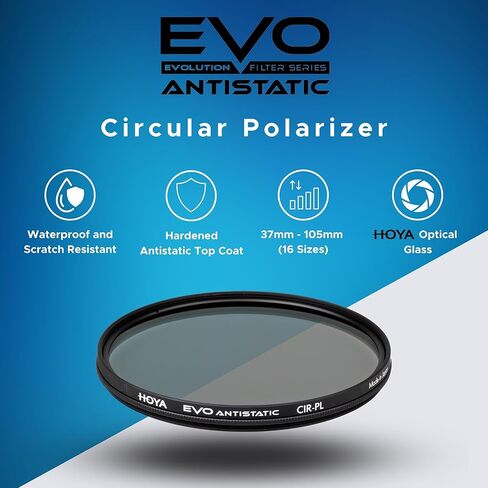 Hoya Evo Antistatic CPL Circular Polarizer Filter - 82mm - Dust / Stain / Water Repellent, Low-Profile Filter Frame in Saudi Arabia