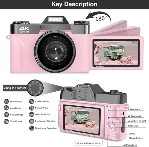 Acuvar 4K Digital Camera for Photography, 64MP Vlogging Camera with Flip Screen, WiFi, Wide Angle Lens, 16X Zoom, Compact Camera for YouTube, Travel, Beginners with 64GB Card in Saudi Arabia