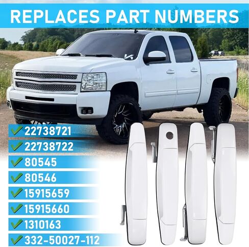 White Exterior Door Handle 4 PCS Front Rear Driver Passenger Compatible with 2007-2014 Cadillac Escalade Chevy Avalanche Silverado Suburban GMC Sierra Yukon Replace OE 22738722 22738721 20828258 in Kuwait
