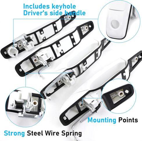 White Exterior Door Handle 4 PCS Front Rear Driver Passenger Compatible with 2007-2014 Cadillac Escalade Chevy Avalanche Silverado Suburban GMC Sierra Yukon Replace OE 22738722 22738721 20828258 in Kuwait