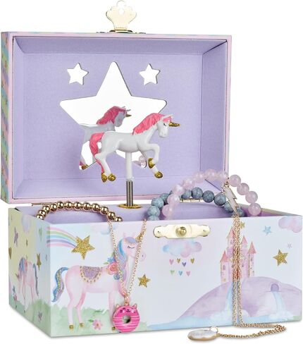 Jewelkeeper Girl's Musical Jewelry Storage Box with Spinning Unicorn, Glitter Rainbow and Stars Design, The Beautiful Dreamer Tune in Saudi Arabia