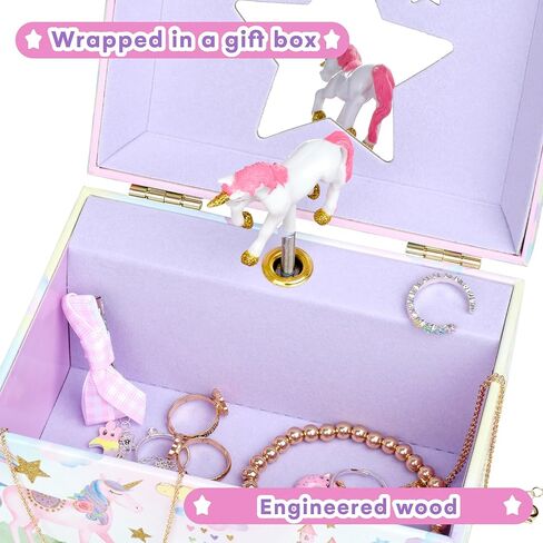 Jewelkeeper Girl's Musical Jewelry Storage Box with Spinning Unicorn, Glitter Rainbow and Stars Design, The Beautiful Dreamer Tune in Saudi Arabia