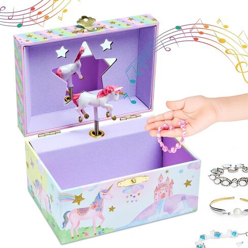 Jewelkeeper Girl's Musical Jewelry Storage Box with Spinning Unicorn, Glitter Rainbow and Stars Design, The Beautiful Dreamer Tune in Saudi Arabia