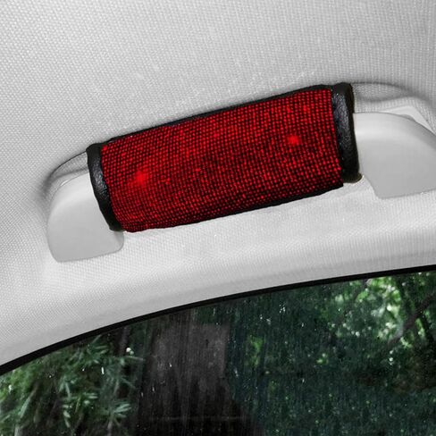4 PCS Crystal Diamond Door Handle Covering Bling Rhinestone Leather Care Cover Cover for Women Universal Fit (L-Red) in Kuwait