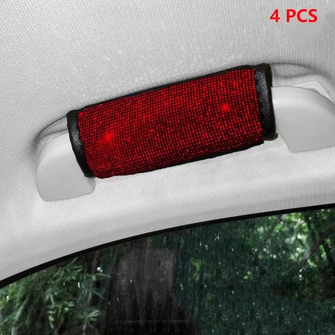 4 PCS Crystal Diamond Door Handle Covering Bling Rhinestone Leather Care Cover Cover for Women Universal Fit (L-Red) in Kuwait