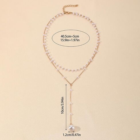 Gold Lariat Necklace for Women Layered Pearl Lariat Necklace Sun Y-shaped Dangle Dainty Long Beaded Cz Chain Drop Minimalist Lasso Jewelry Accessories in Saudi Arabia