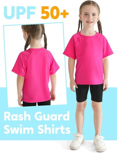 تي شيرت سباحة من Poroka 3 قطع للفتيات والأطفال الصغار بعامل حماية من الأشعة فوق البنفسجية 50+ Rashguard قصير الأكمام للسباحة في الهواء الطلق ملابس سباحة لركوب الأمواج in Kuwait