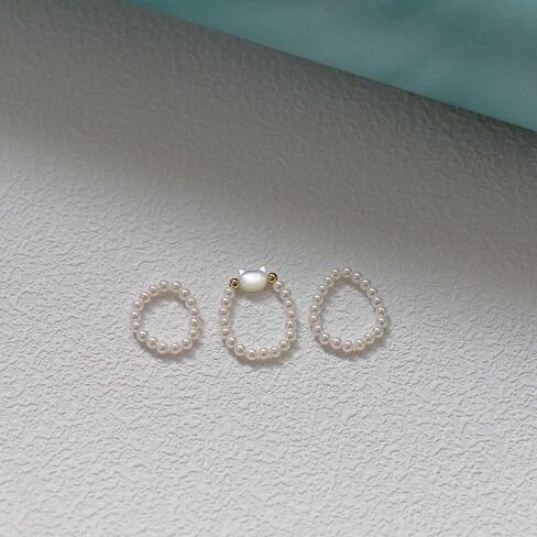 Rnivida 3Pcs Stretch Pearl Rings for Women,Faux Pearl Ring Strand 3MM Stackable Rings Adjustable Size in Saudi Arabia