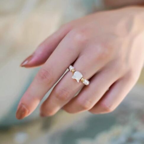 Rnivida 3Pcs Stretch Pearl Rings for Women,Faux Pearl Ring Strand 3MM Stackable Rings Adjustable Size in Saudi Arabia