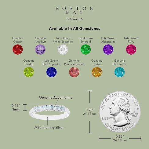 Boston Bay Diamonds Rhodium Plated 925 Sterling Silver 7-Stone Birthstone Gemstone Stacking Anniversary Ring in Kuwait