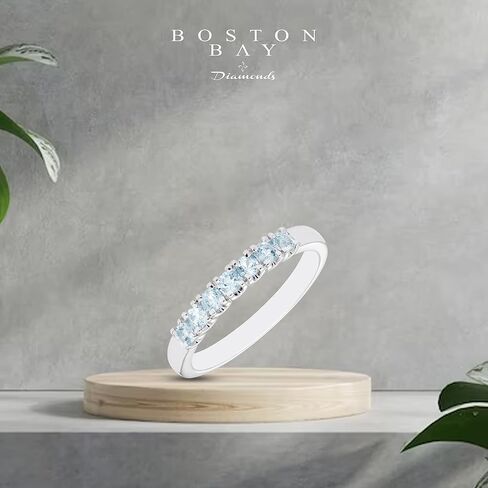 Boston Bay Diamonds Rhodium Plated 925 Sterling Silver 7-Stone Birthstone Gemstone Stacking Anniversary Ring in Kuwait