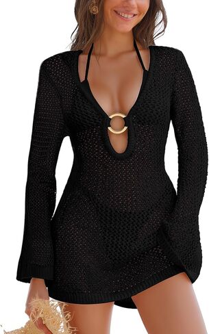 Women Beach Crochet Cover Ups Summer Knit Swimwear Mesh Bathing Suit Hollow Out Dress in Kuwait