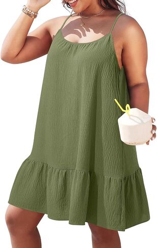 Pinup Fashion Women's Plus Size Cover Up Dress Summer Spaghetti Strap Casual Swing Beachwear in Saudi Arabia