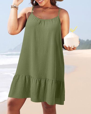 Pinup Fashion Women's Plus Size Cover Up Dress Summer Spaghetti Strap Casual Swing Beachwear in Saudi Arabia