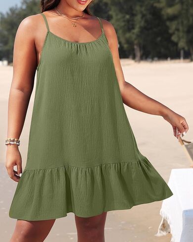Pinup Fashion Women's Plus Size Cover Up Dress Summer Spaghetti Strap Casual Swing Beachwear in Saudi Arabia