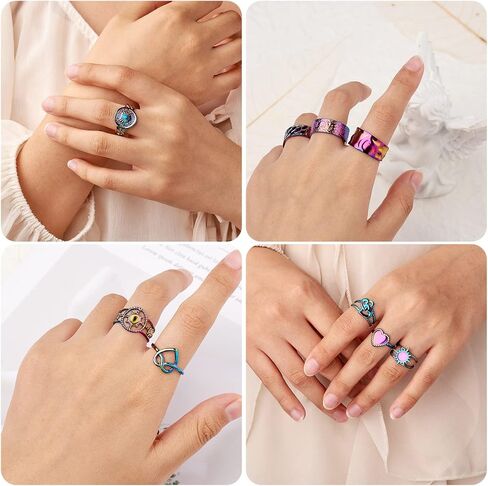 Ornaland 9 Pcs 9 Styles Rainbow Color Cuff Rings Set for Women Hand Hollow Heart Moon Knuckle Open Rings Adjustable Stackable Finger Rings Jewelry Gifts in Saudi Arabia