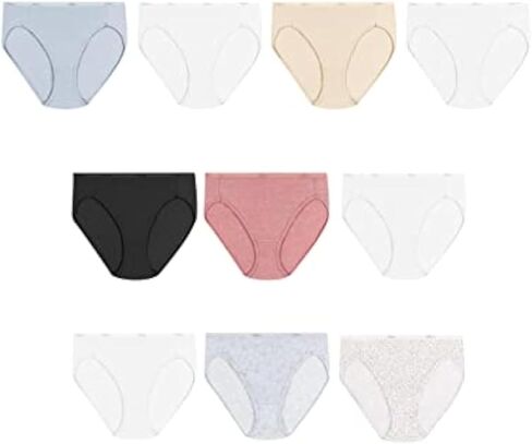 Hanes Women's Panties Pack, Moisture-Wicking Cotton Brief Underwear (Colors May Vary), Solid/Print Mix, (Pack of 10), 9 in Kuwait