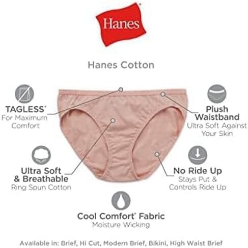 Hanes Women's Panties Pack, Moisture-Wicking Cotton Brief Underwear (Colors May Vary), Solid/Print Mix, (Pack of 10), 9 in Kuwait
