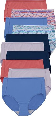 Hanes Women's Panties Pack, Moisture-Wicking Cotton Brief Underwear (Colors May Vary), Solid/Print Mix, (Pack of 10), 9 in Kuwait