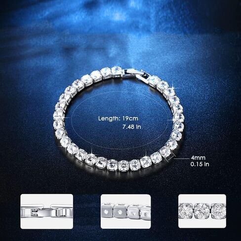 أساور تنس GW للنساء لون الذهب الفضي مع أساور زركونيا بلورات الحجم 6.5-7.5 بوصة in Kuwait