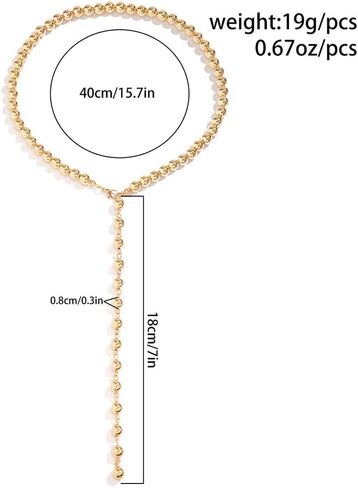 Statement Long Gold Beaded Y Necklaces for Women Dainty Silver Round Balls Small Beads Chain Choker Necklace Vintage Y2k Party Jewelry Gifts Accessories in Saudi Arabia