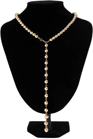Statement Long Gold Beaded Y Necklaces for Women Dainty Silver Round Balls Small Beads Chain Choker Necklace Vintage Y2k Party Jewelry Gifts Accessories in Saudi Arabia