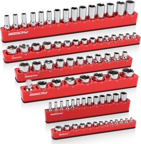 6-Piece 1/4" 3/8" 1/2"-Driver Metric Magnetic Socket Organizer Set (Holds 75 Sockets) - Detachable Tool Tray with 5mm Magnetic Base for Garage/Home(Sockets Not Included) in Saudi Arabia