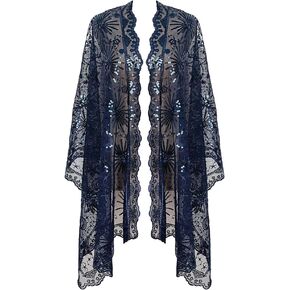 Junova Elegance Glittering Women's 1920s Long Shawl Wraps, Sequin Tassels Cape shawl Evening Dresses Party