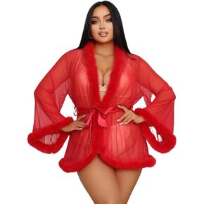 ohyeah Women's Feather Bridal Robe Old Hollywood Maternity Photoshoot Nightgown Lace Sheer Fur Illusion Sexy Robes