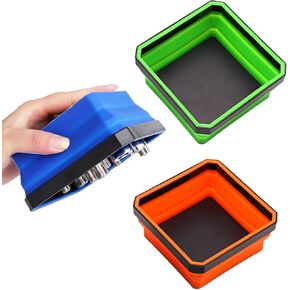 3 Pack Collapsible Magnetic Parts Tray Set, 4.5 Inch Square Silicone Bowls with Double-Sided Magnet Base, Foldable Silicone Magnetic Tool Trays for Screws, Bolts, Nuts, Other Small Parts and Tools