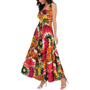 OSTOO Women's 2024 Summer Sleeve Boho Floral Print Casual Loose Flowy Maxi Dress