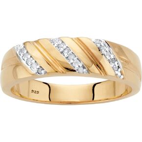 PalmBeach Men's Yellow Gold-plated Sterling Silver Genuine Diamond Accent Diagonal Wedding Band Ring (4.5mm) Sizes 8-13