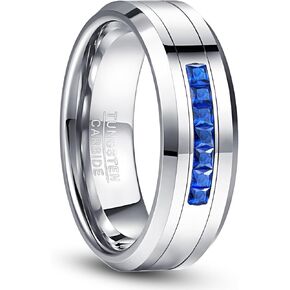 NUNCAD 8 MM Men's Tungsten Carbide Rings Wedding Band with 7 Large Channel Set Cubic Zirconia Size 7 to 12